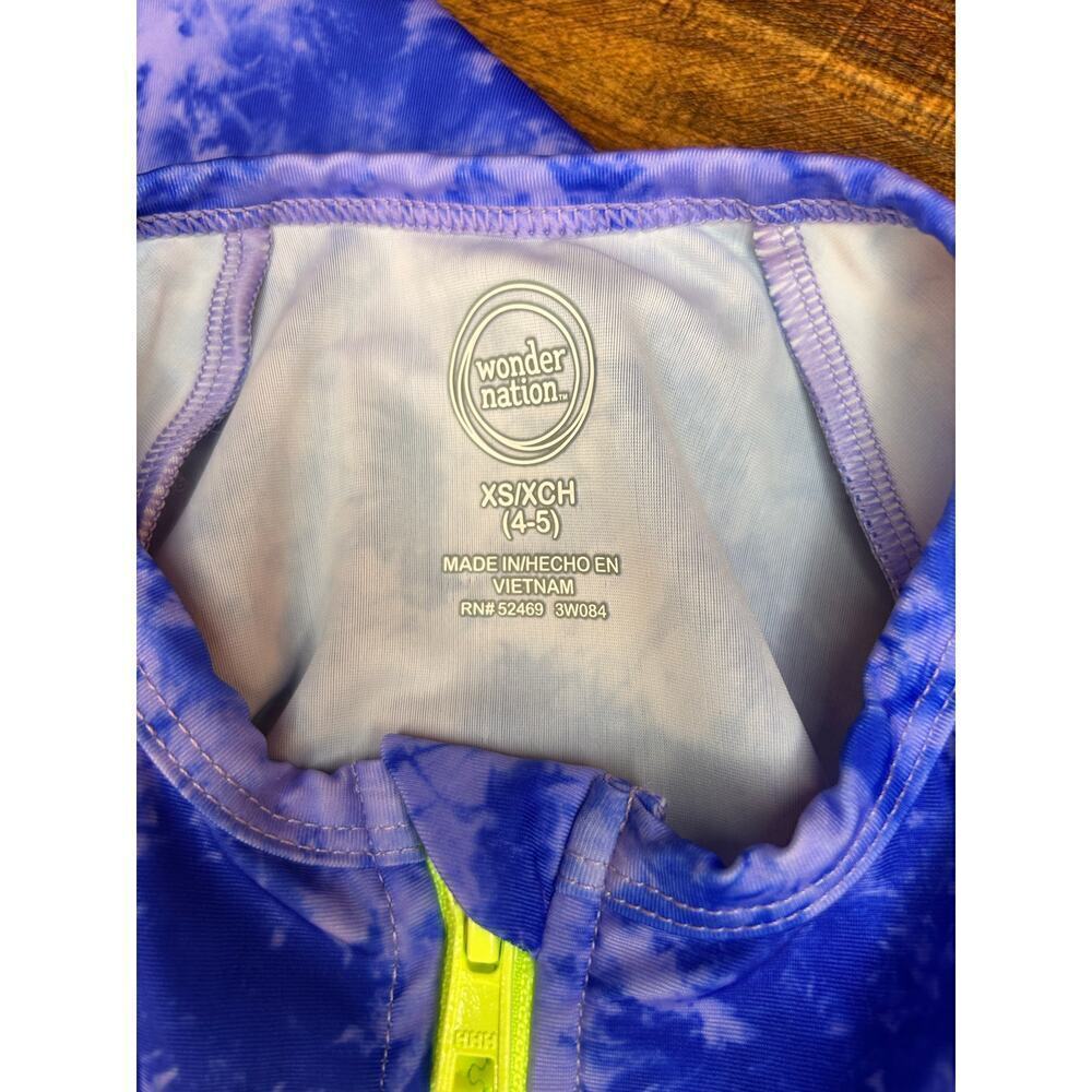 WONDER NATION Girl’s Rashguard Long Sleeve Front Zipper Swim Top / Size: XS 4-5 - Picture 3 of 6